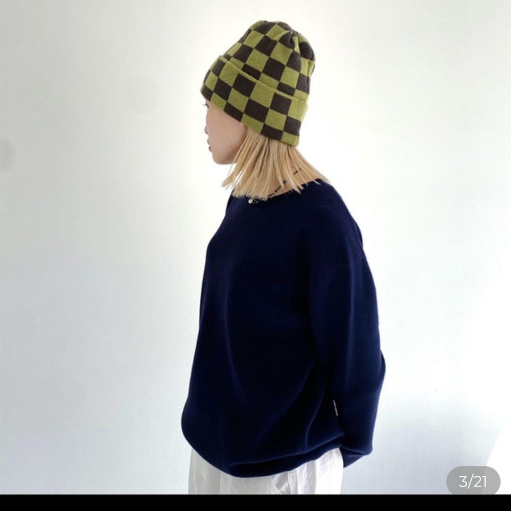 Womens Winter Fall Beanie Hat Square Checkered Check Knit Hat Nugu